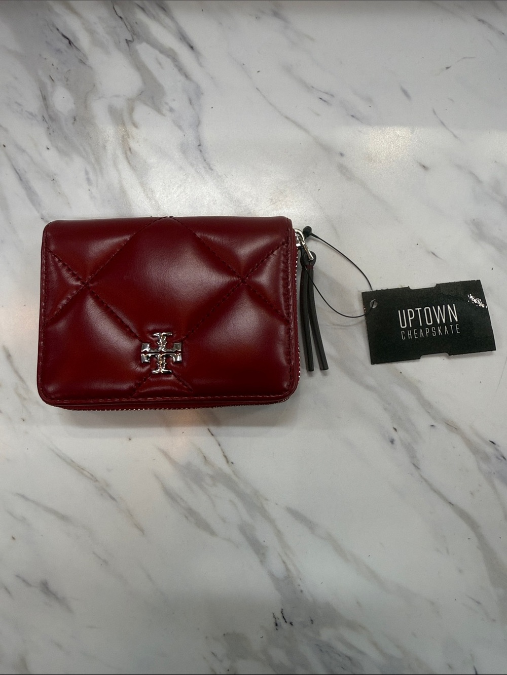 Tory Burch Quilted Leather Small Wallet in Deep Red